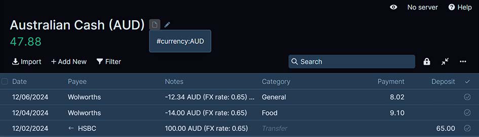 Account Name and Notes