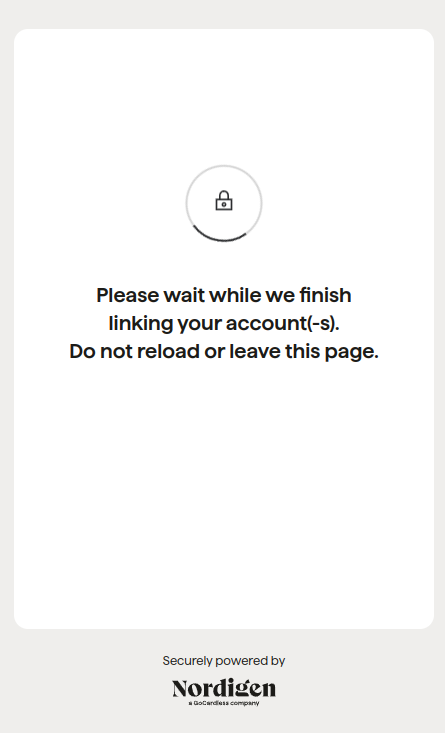 Dialog saying please wait while we finish linking your account(s).
