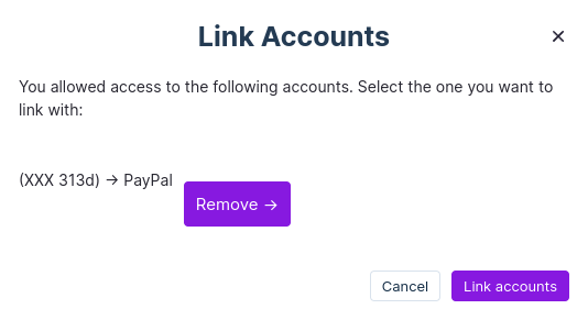 Select bank account you want to link