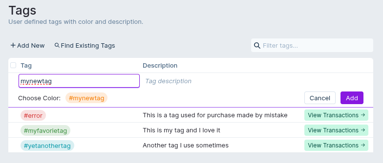 Tag management page