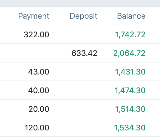 Show running balance