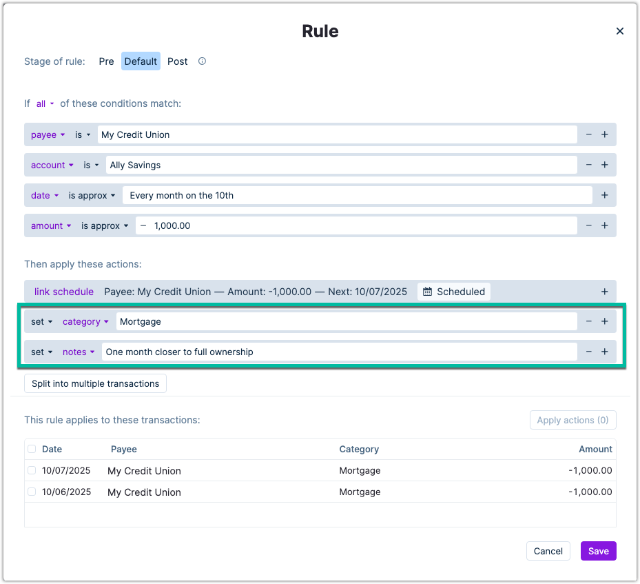 Rule associated with the mortgage schedule