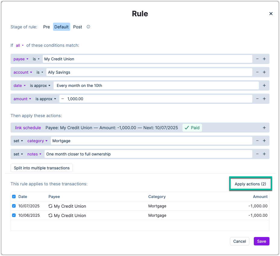 Rule associated with the mortgage schedule